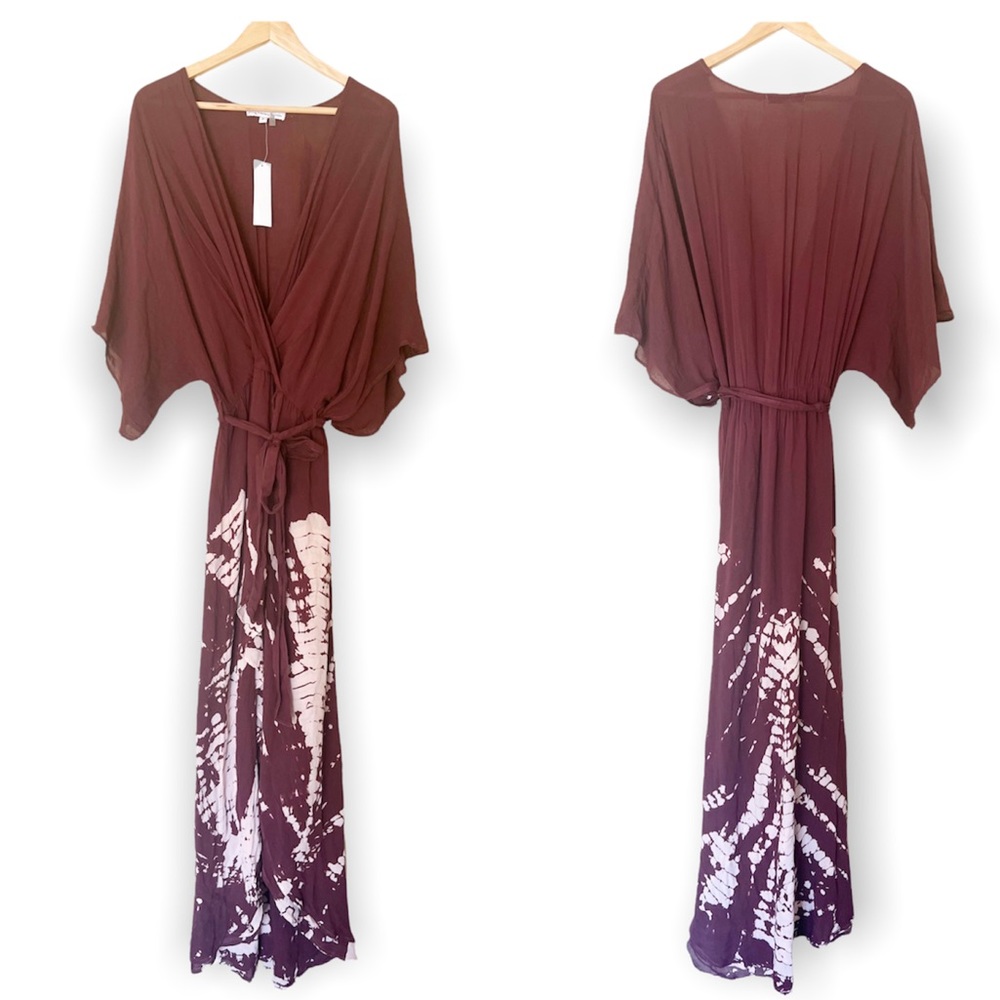 NWT Young Fabulous & Broke Tie Dye Print Burgundy Wrap Dress High Low Large
